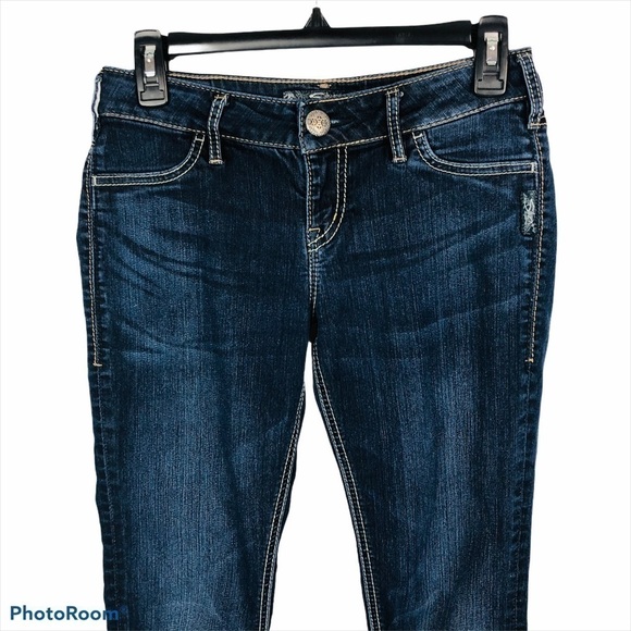 SILVER Women’s Blue Jean Jeggings Sz 3/4 Distress - Picture 2 of 9